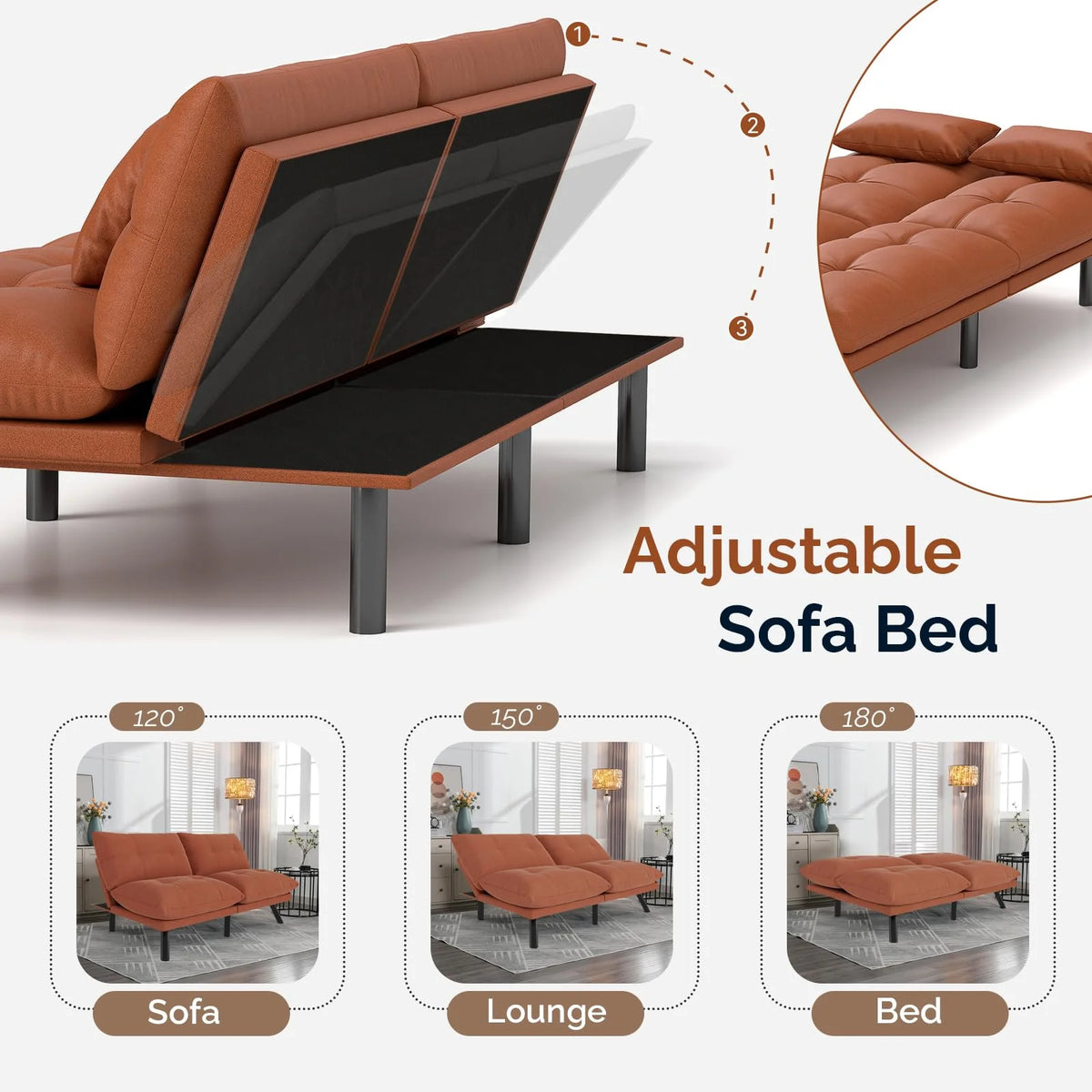 70���� Convertible Futon Sofa Bed Folding Bed Sleeper Couch for Living Room, Small Space or Office, Light Grey