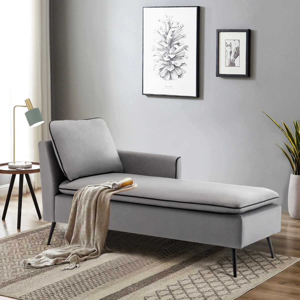 Chaise Lounge Indoor, 57" Long Upholstered Chaise Lounge Chair for Living Room Bedroom Office Chaise Lounge Sofa Recliner Sleeper Chair