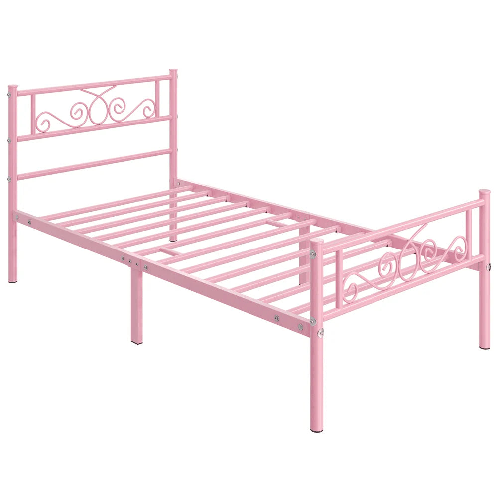 Easyfashion Jocelyn Modern Graceful Scroll Metal Platform Twin Bed,Pink