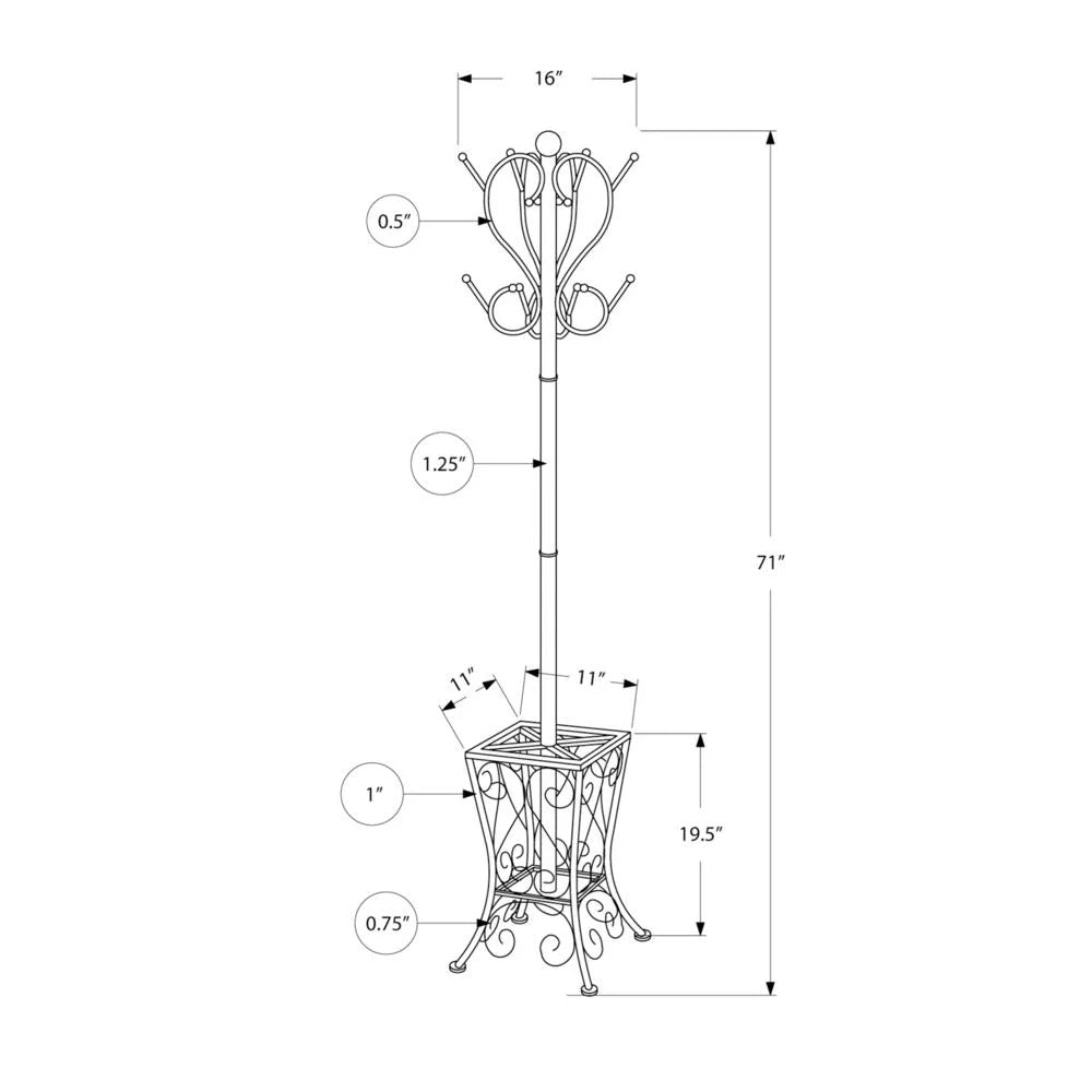 Coat Rack Hall Tree 8 Hooks Entryway 71"H Bedroom Metal Black