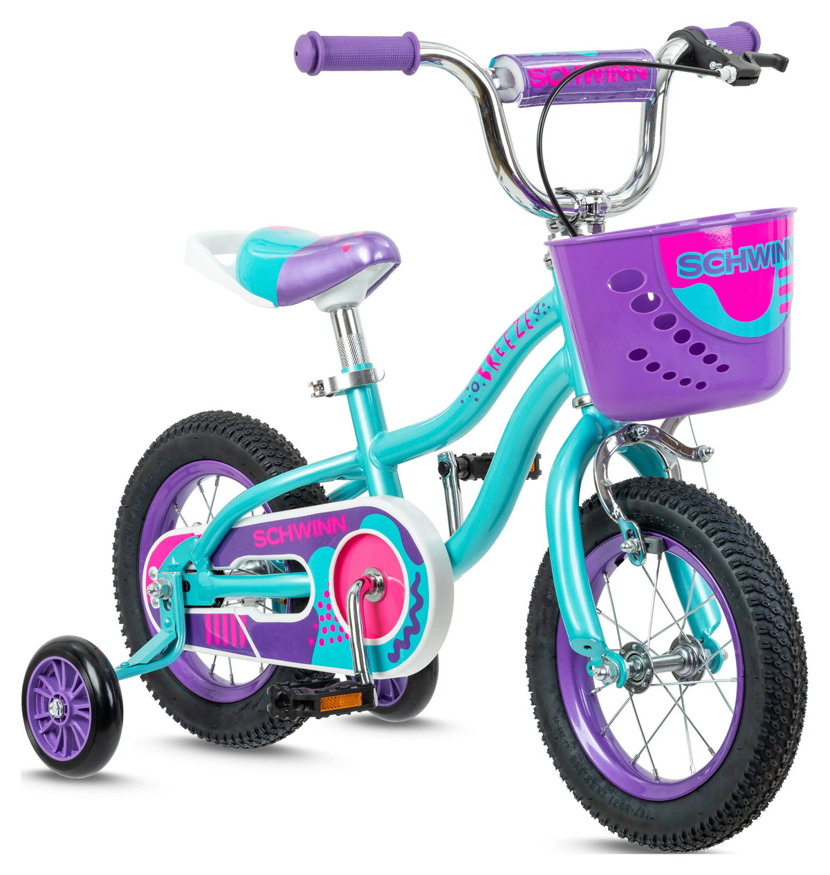 Schwinn 12-in. Breeze Girls Kids Bike with Basket, Teal & Purple