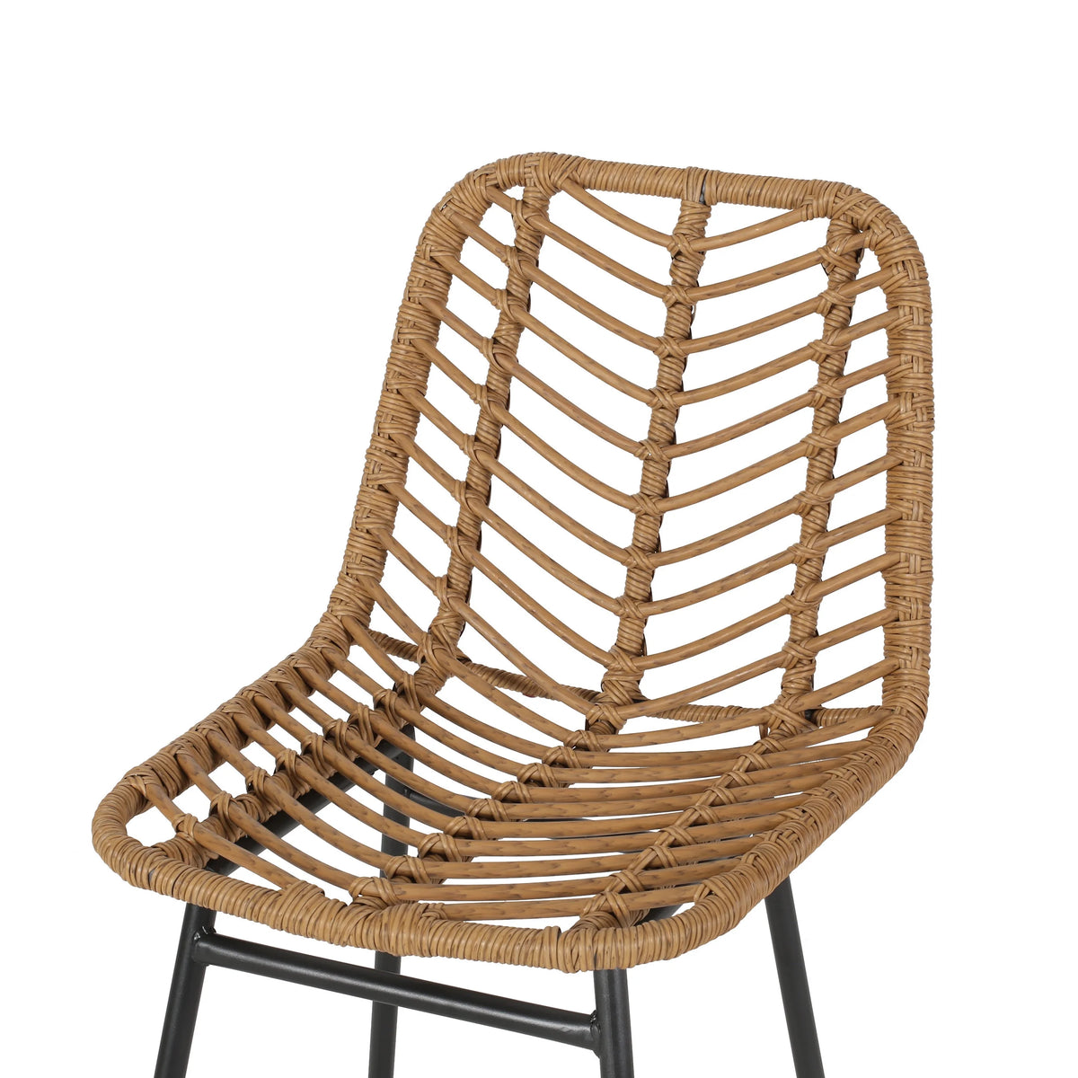 Dimitri Outdoor Wicker Barstools, Set of 2, Light Brown and Black