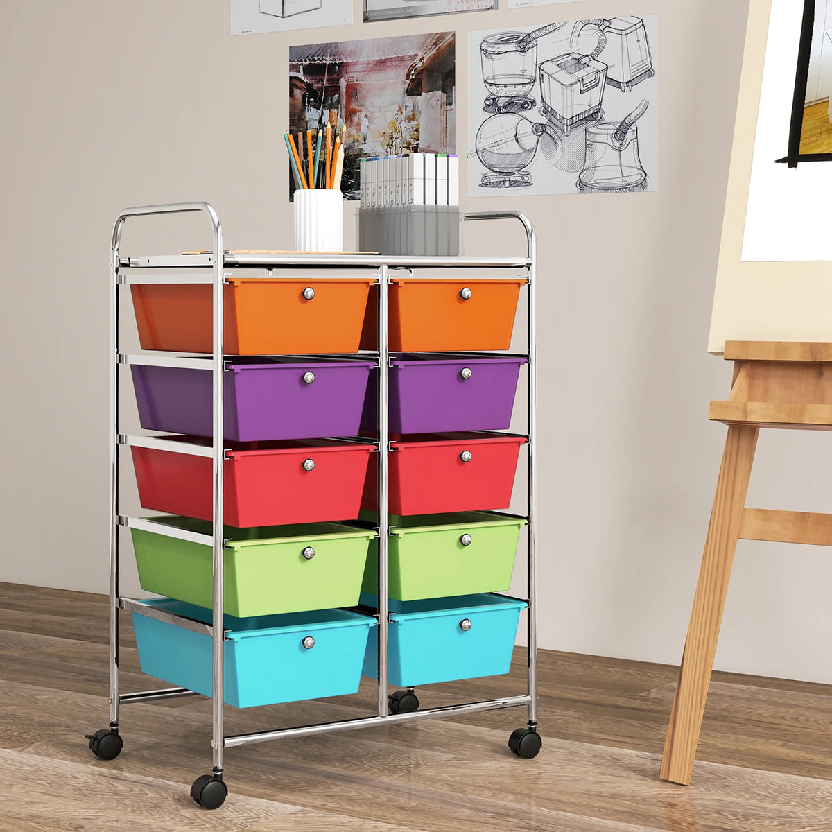 Gymax 10-Drawer Rolling Storage Cart Tools Scrapbook Paper Organizer on Wheels Black Gradient