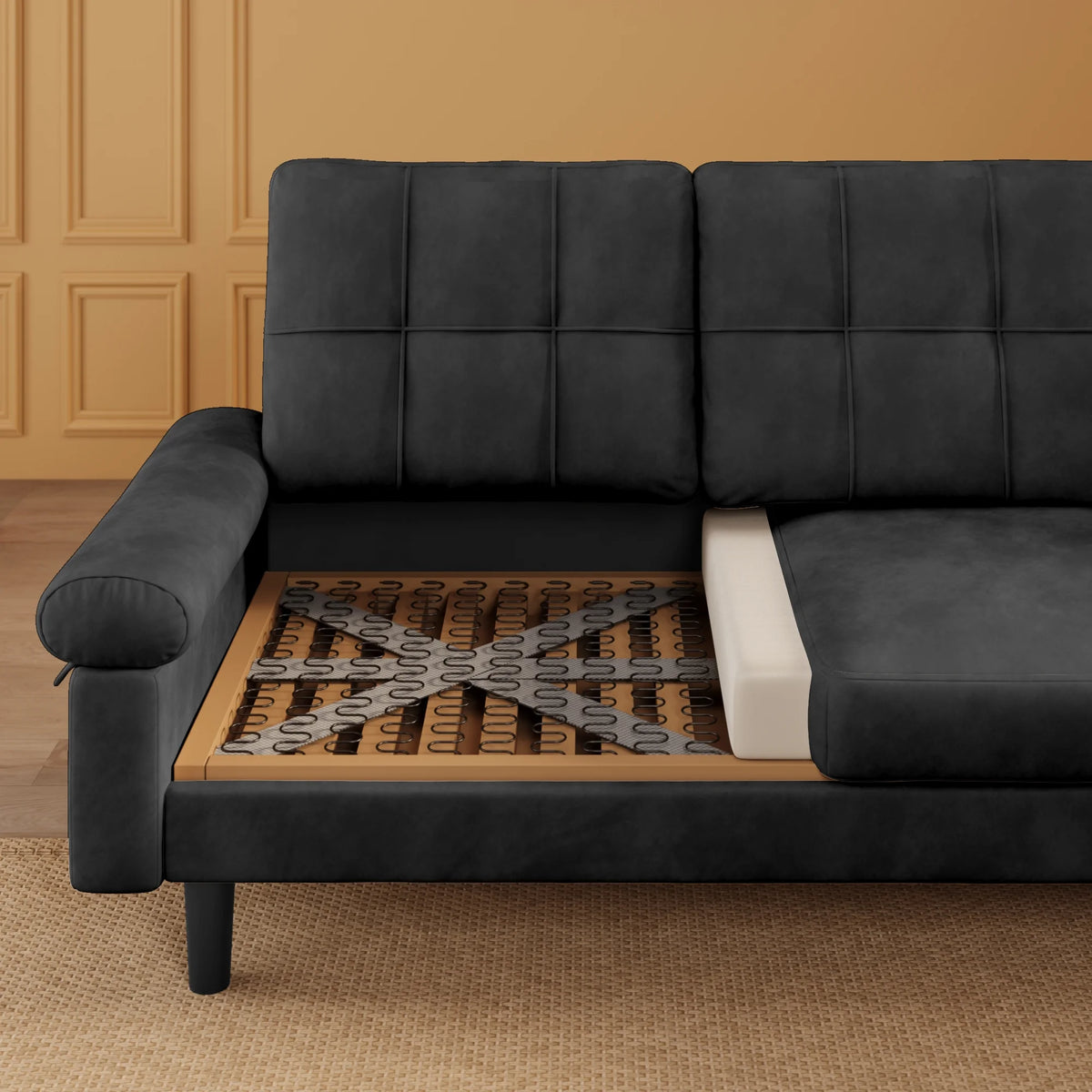 Lofka Sectional Couch, Convertible L Shaped Couches for Living Room, Upgraded Sofas for Small Spaces, Black