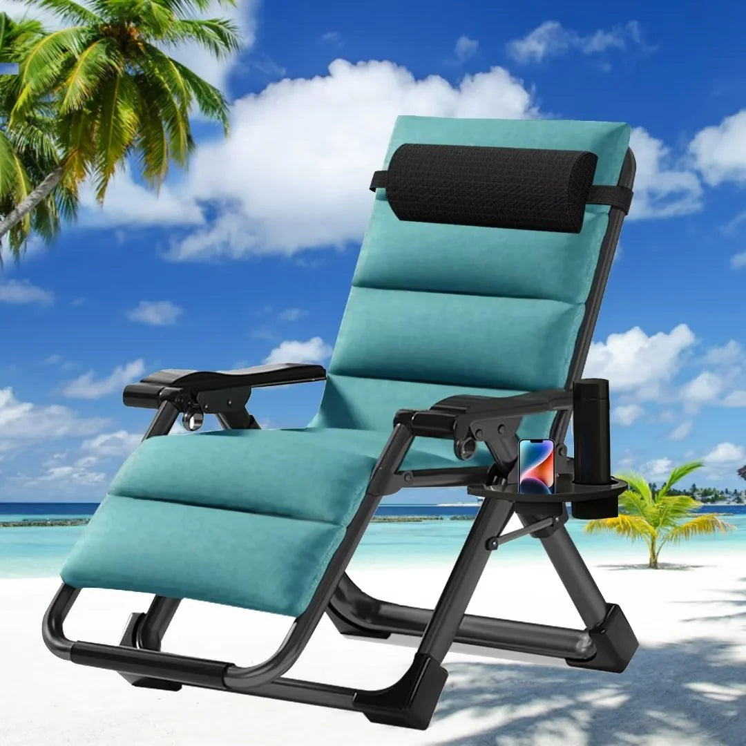NAIZEA Outdoor Zero Gravity Chair Camping Recliner Lawn Recliner, Reclining Patio Lounger Chair, Folding Portable Chaise with Detachable Soft Cushion, Cup Holder, Headrest