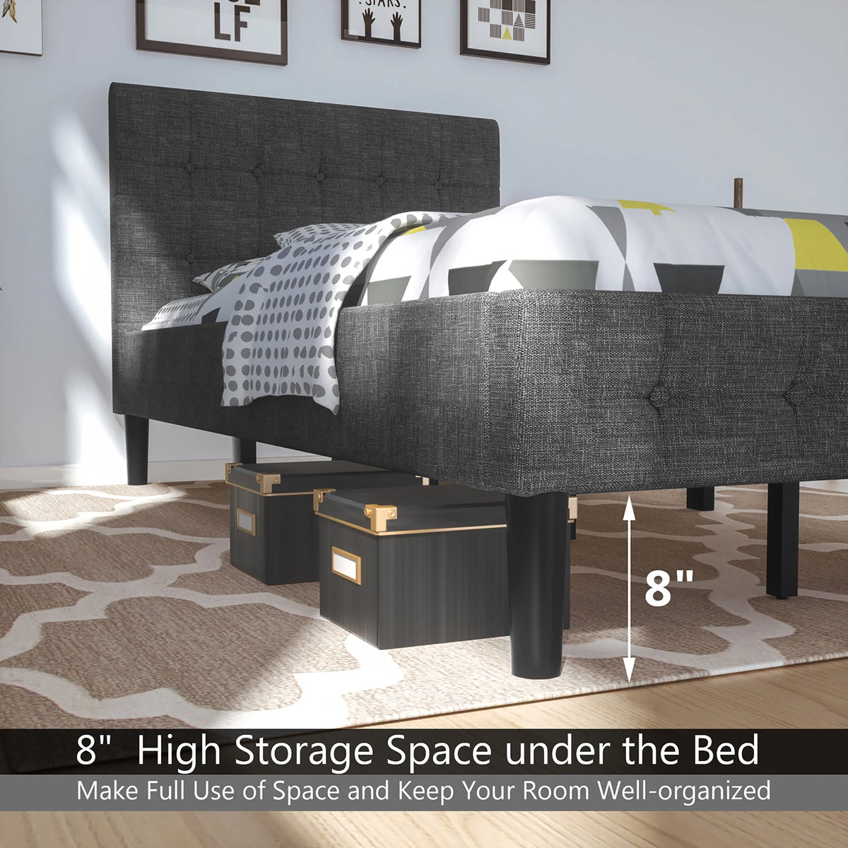 Costway Twin Upholstered Bed Frame Button Tufted Headboard Mattress Foundation Beige