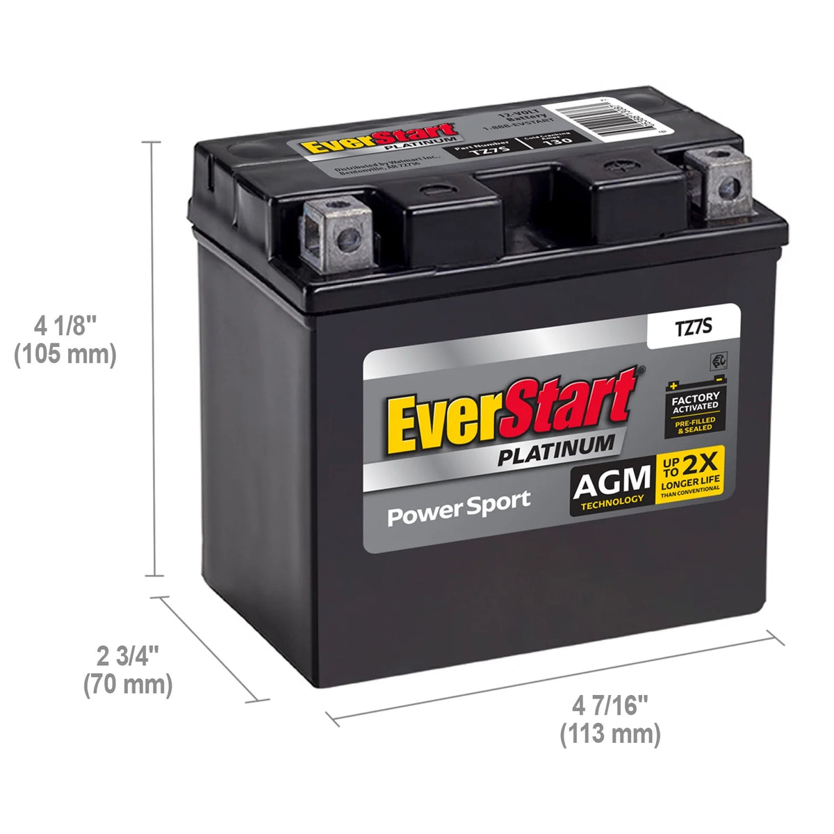 EverStart Platinum AGM Power Sport Battery, Group Size TZ7S 12 Volt, 130 CCA