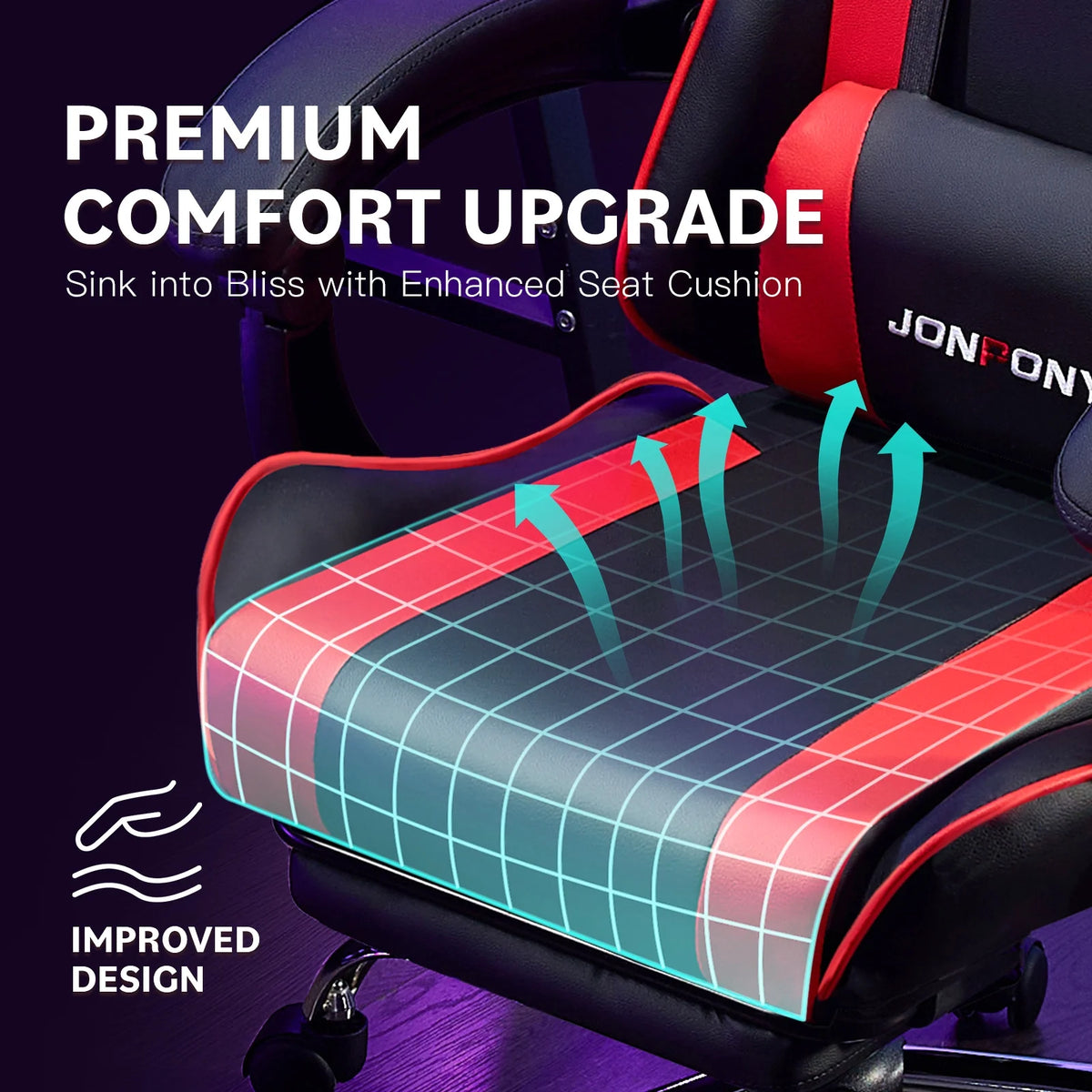 JONPONY Big and Tall 500LBS Gaming Chair, Ergonomic Design, Gamer Chair PU Leather with Footrest and Lumbar Support, High Back Office Chair Support 8 Hours Long Sitting,Red Computer Chair,Red