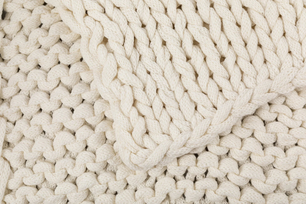 Silver One Super Chunky Knitted Throw Blanket, White, 50" x 60"