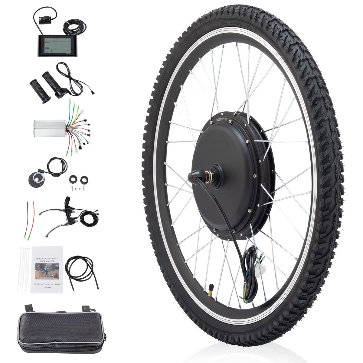 Ktaxon 48V 1000W Electric Bicycle Motor Kit, 26" Front Wheel E-Bike Conversion Kit w/ LCD Display (without Battery)