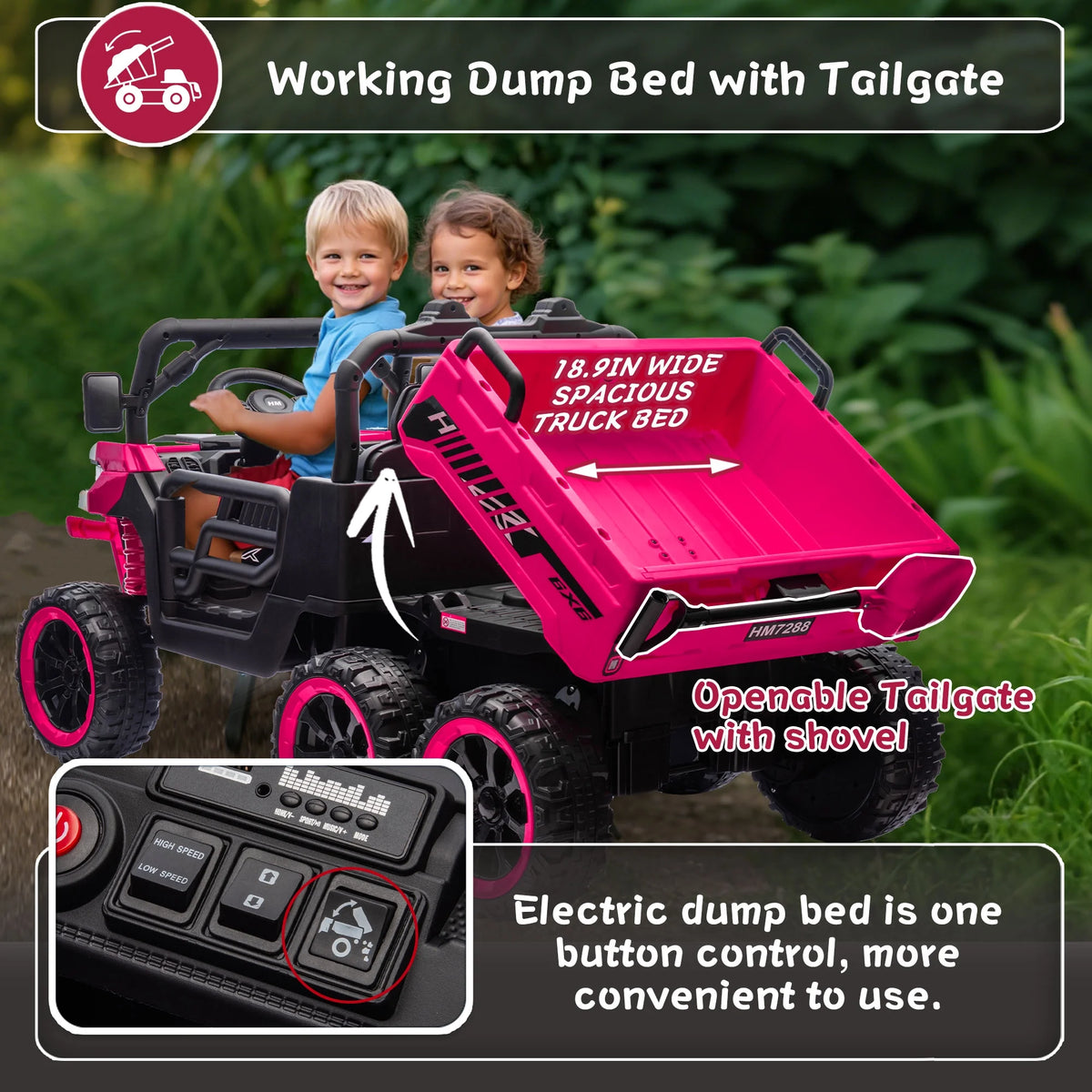 Xuanlur 24V 2 Seater Kids Ride on Car Truck, Ride on UTV W/ 2x200W Motor, 24 Volt Ride on Toys W/ Dump Bed/Shovel, Electric Car for Kids W/ Durable Tires, LED Light, Music, Remote Control, Black