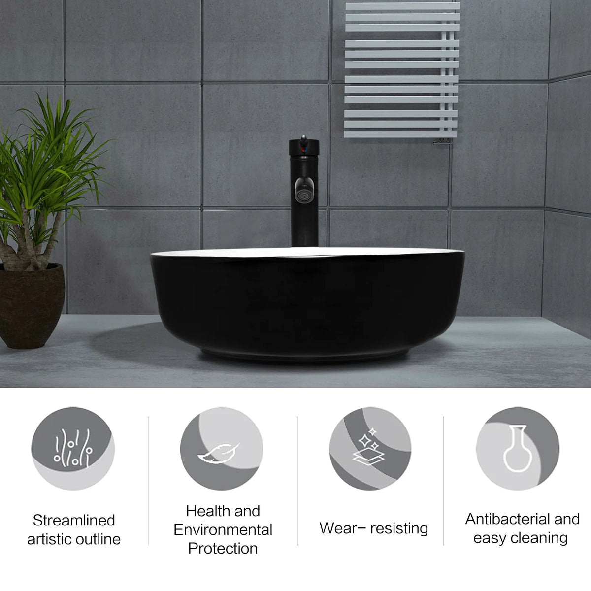 FULLWATT Bathroom Ceramic Sink Vanity Vessel Basin Porcelain Faucet Drain Combo Rectangle,White