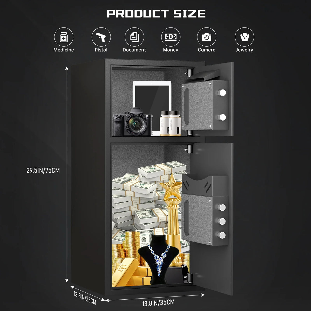 Silkight 6.5 Cu ft Home Safe Box - Fireproof  Depository Drop Safe with Backlit Keypad&Alarm System for Business Home
