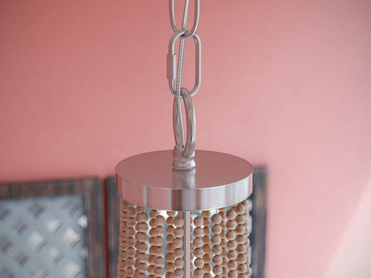 Dumas 5-Light Wood Bead Chandelier - Weathered White