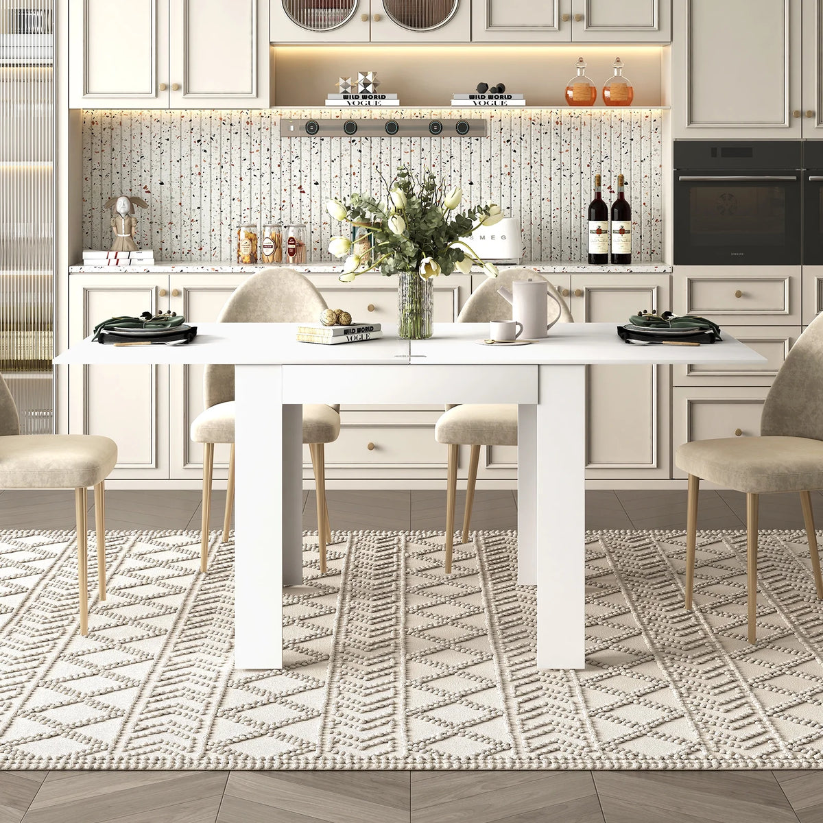 ZAFLY Extendable Dinning Table Set for 2/4/6, Modern Folding Desk, Rectangular Dinning Furniture, Space Saving Dining Table for Kitchen/Small Spaces -White