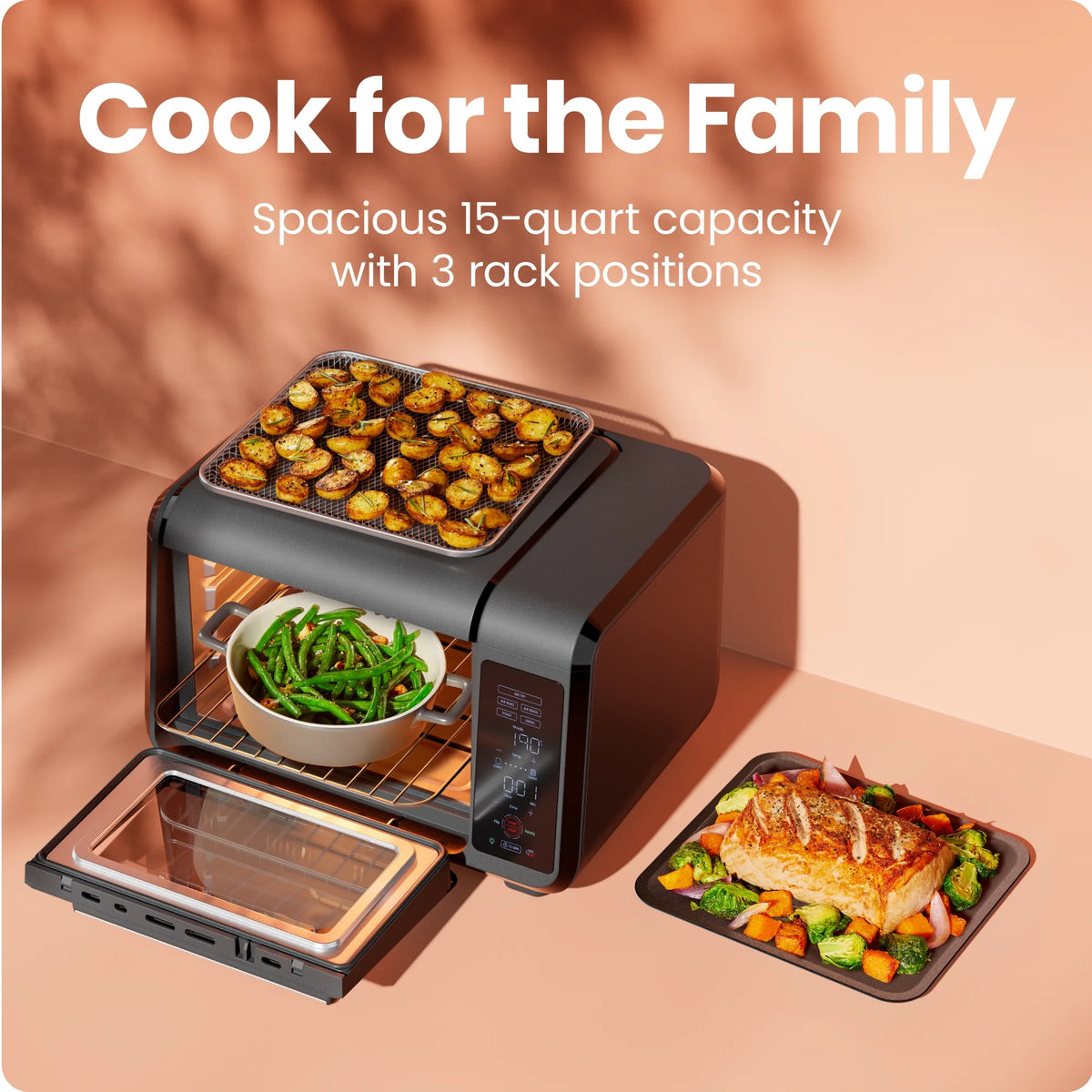 Chefman EasyAir 15 Qt. Toaster Oven Air Fryer, 5 Cooking Functions & 450��F Max Temperature �C Black