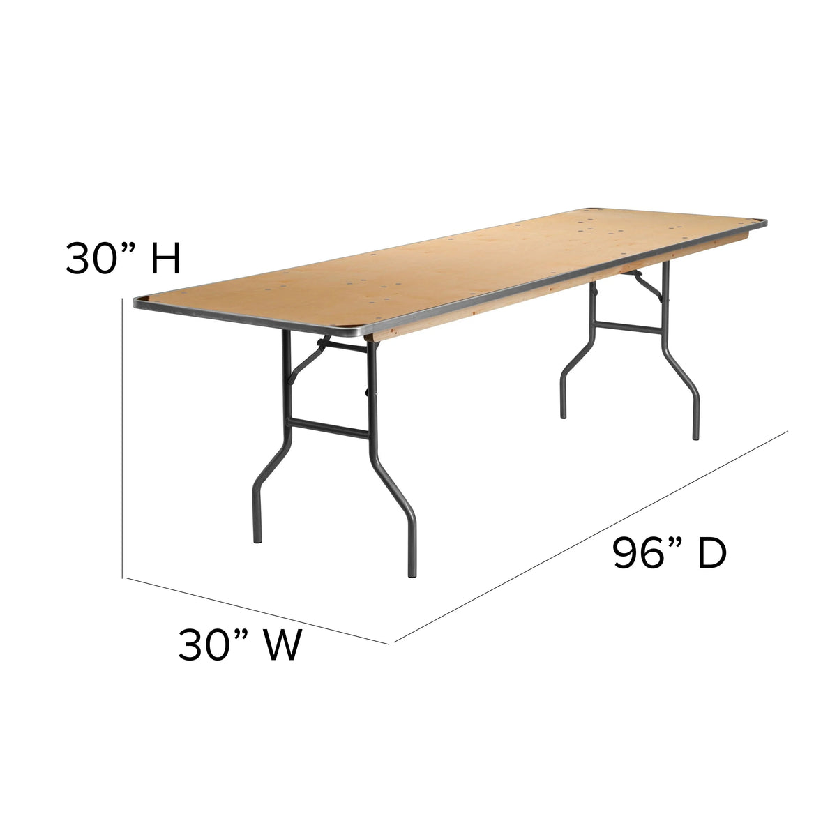 Flash Furniture 8-Foot Rectangular HEAVY DUTY Birchwood Folding Banquet Table with METAL Edges and Protective Corner Guards