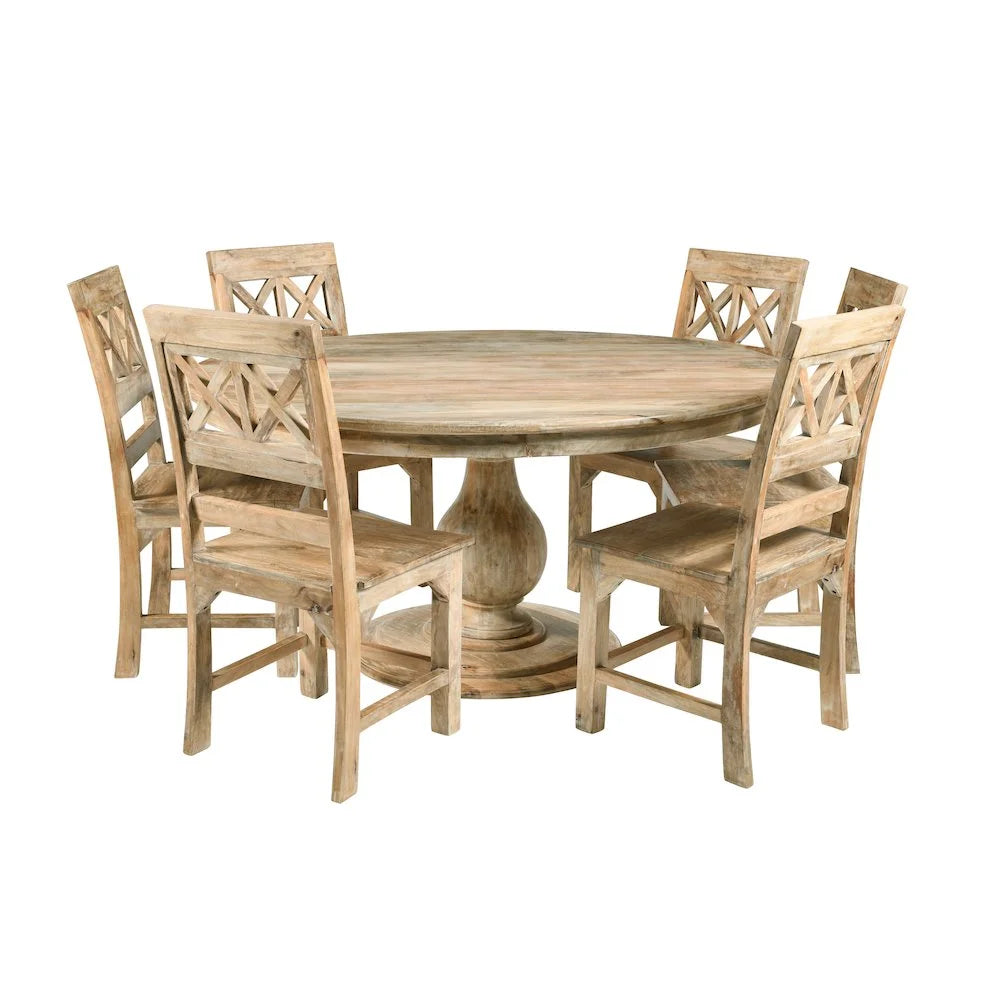 Jenna Pedestal Dining Table in Coastal Natural Finish On Mango Solid Wood