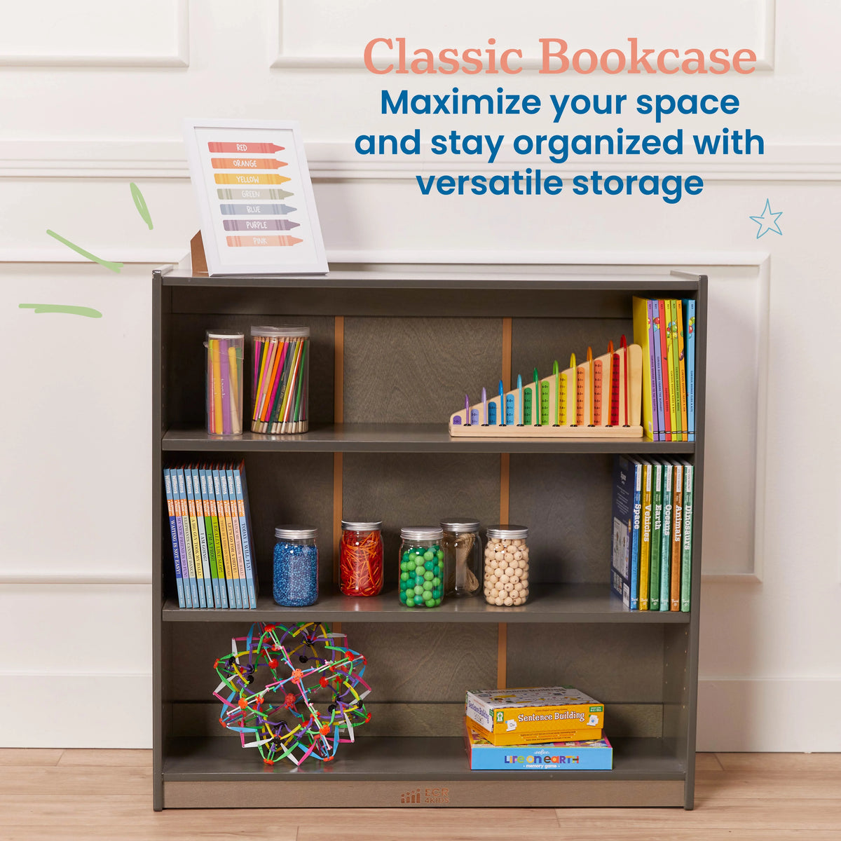 ECR4Kids Classic Bookcase, 36in, Grey Wash