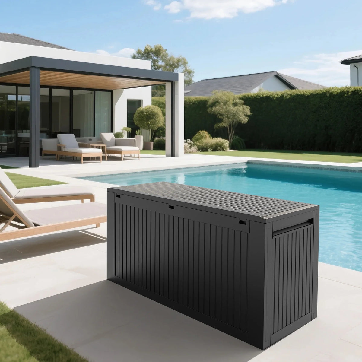 Ktaxon 90 gal Outdoor Garden Plastic Storage Deck Box Gray