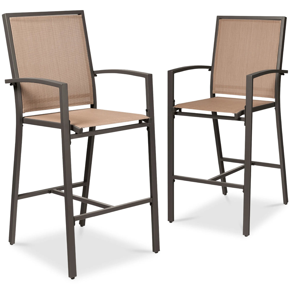 Best Choice Products Outdoor Barstools Set of 2, Bar Height Patio Chairs w/ All-Weather Mesh - Black/Black