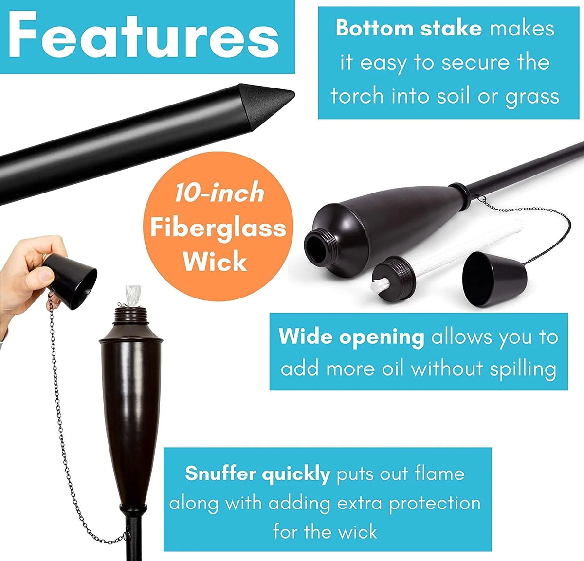 BirdRock Home 4 Pack Outdoor Garden Torches - Oil Rubbed Bronze