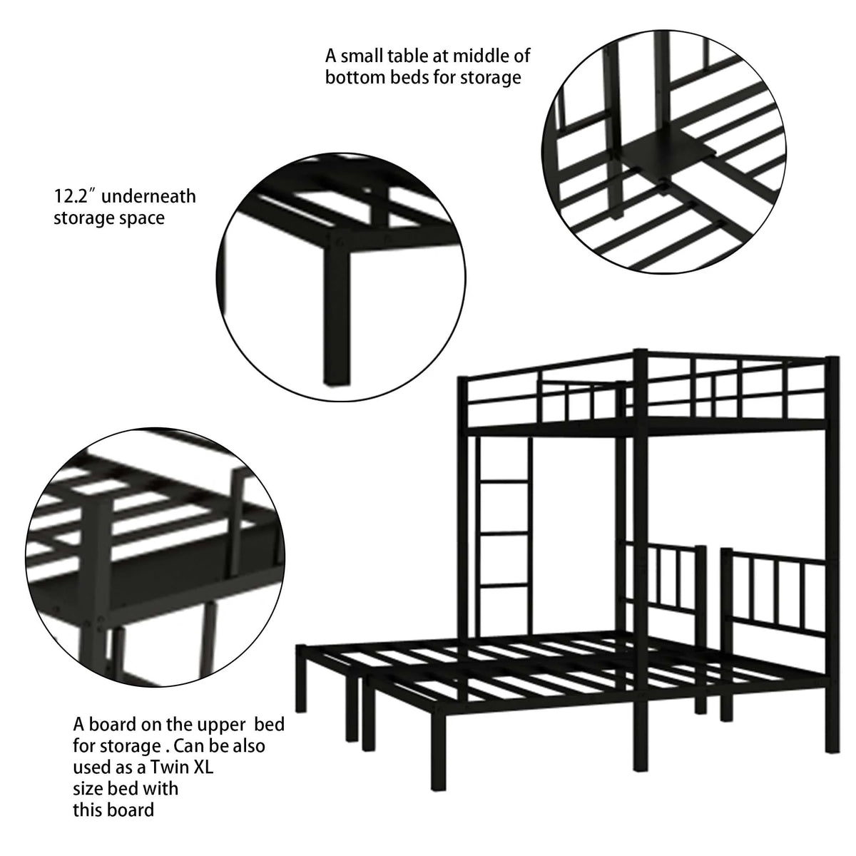 Jump Into Fun Triple Bunk Bed, Metal Twin over Twin and Twin Bunk Bed with Ladder, Full-Length Guardrail, 3 Beds Bunk Bed Can Convertible into 3 Twin Beds for Kids, Teens, Adults, Noise Free, Black