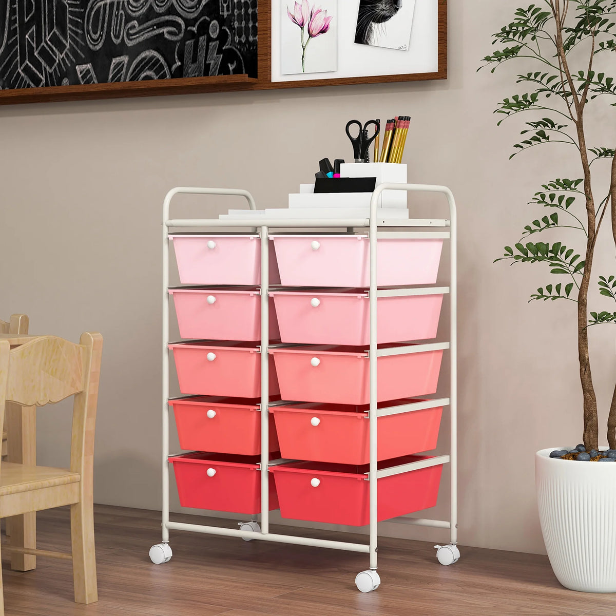 Gymax 10-Drawer Rolling Storage Cart Tools Scrapbook Paper Organizer on Wheels Black Gradient