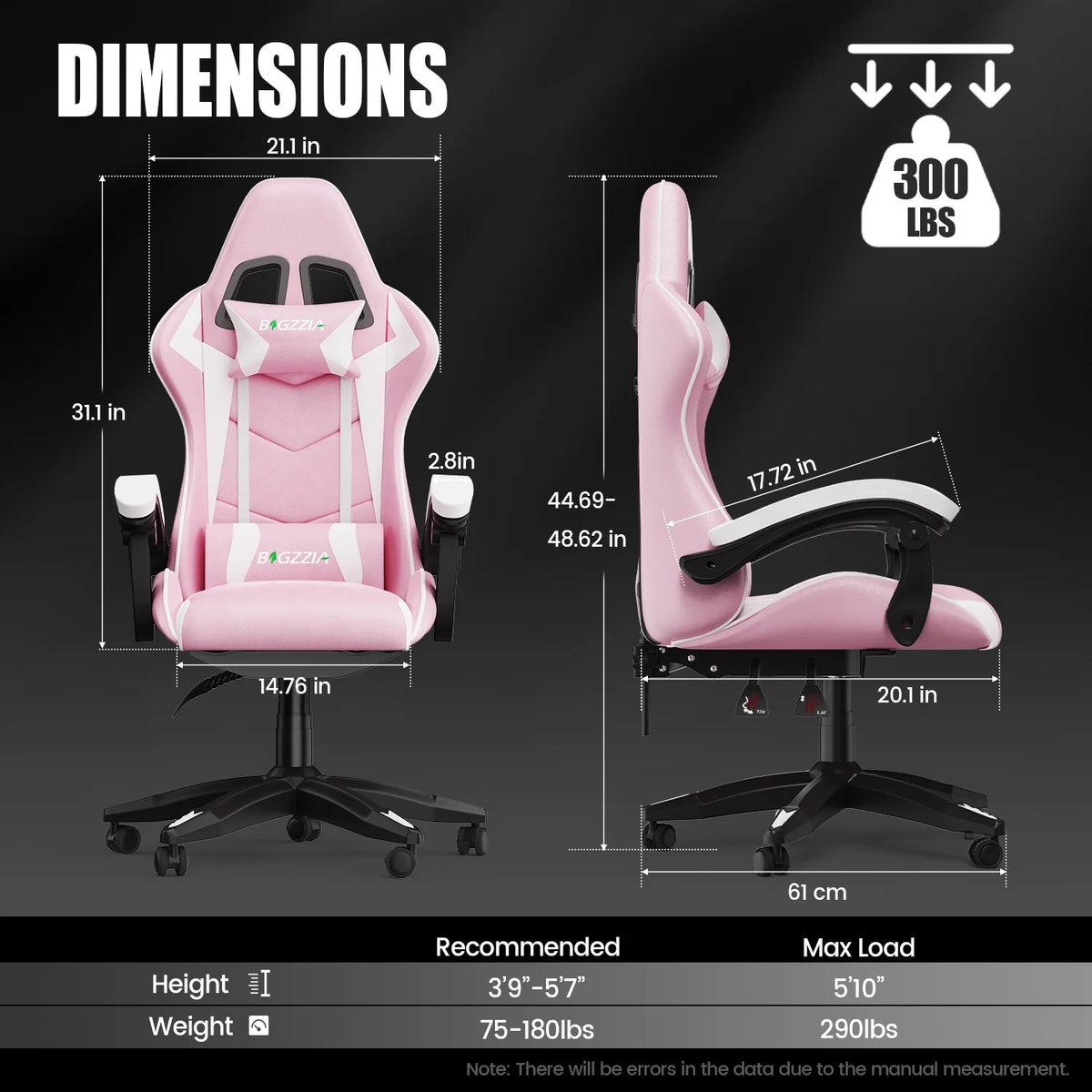 Bigzzia Gaming Chair Office Chair, Ergonomic Game Chair with Height Adjustable Headrest and Lumbar Support for Adults Teens, Black & White