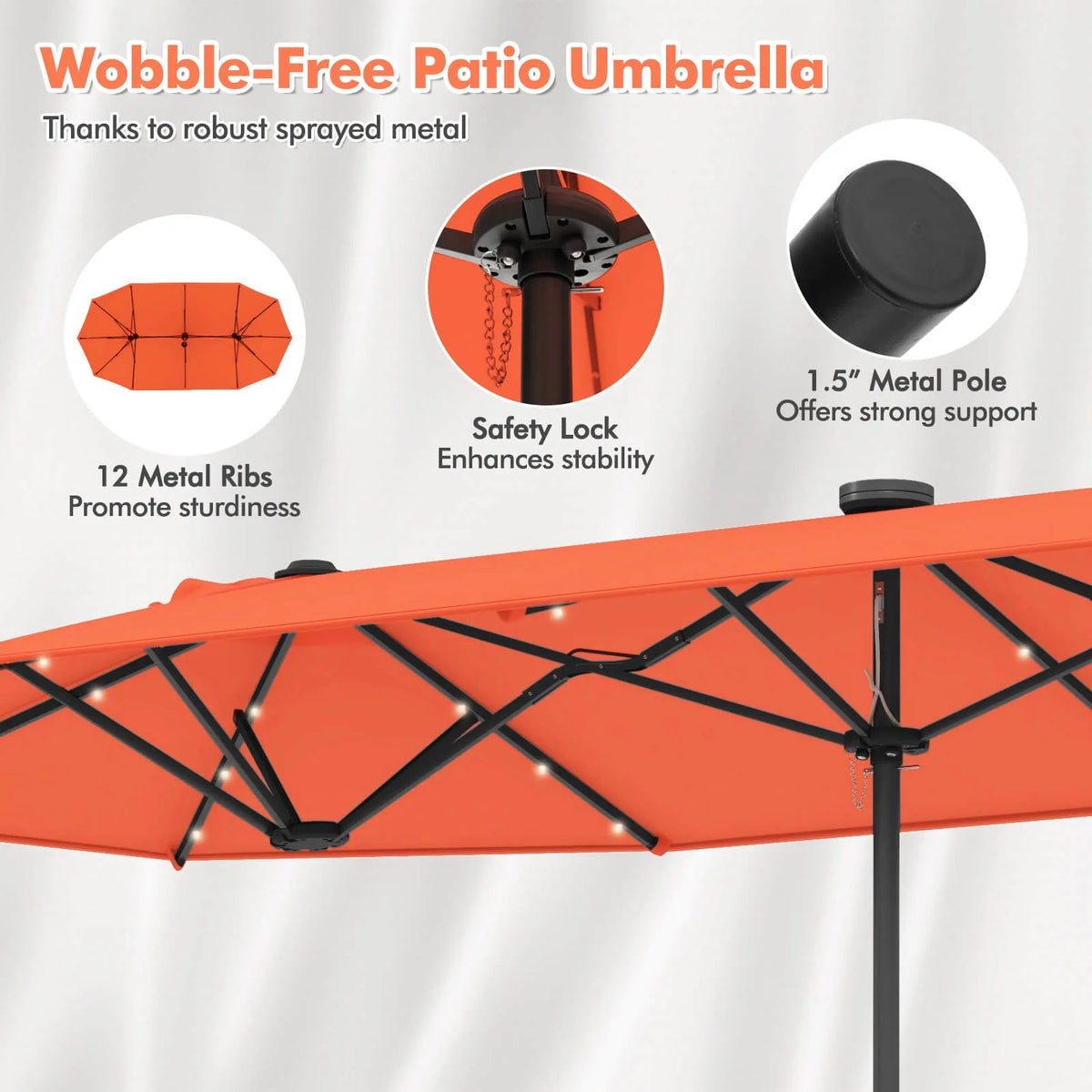 Costway 13ft Beige Rectangle Double-sided Patio Umbrella, Crank Lift
