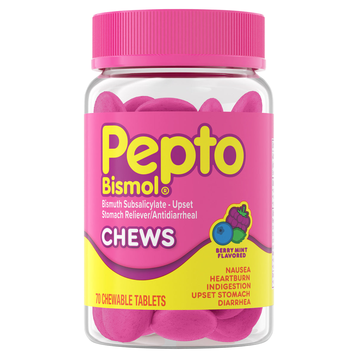 Pepto Bismol Chews, Berry Mint Flavor, 70 Chewable Tablets