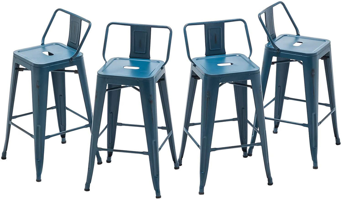 Andeworld 30" Low Back Distressed White Bar Stools Metal Barstools Counter Height Stools [Set of 4]