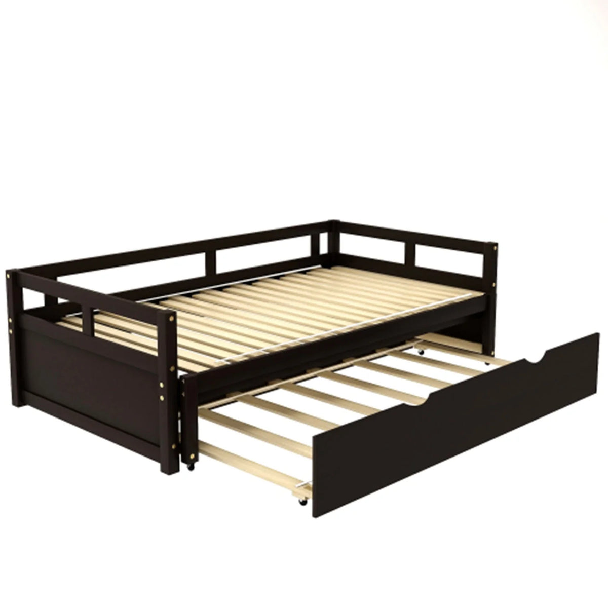 Extending Daybed with Pop Up Trundle Included Twin, Captain Bed for Kids Boys Girls Adults, Twin to King Wooden Platform Bed Frame for 3 People, No Box Spring Needed, 78.1 x 41.8 x 23.2 inch Espresso