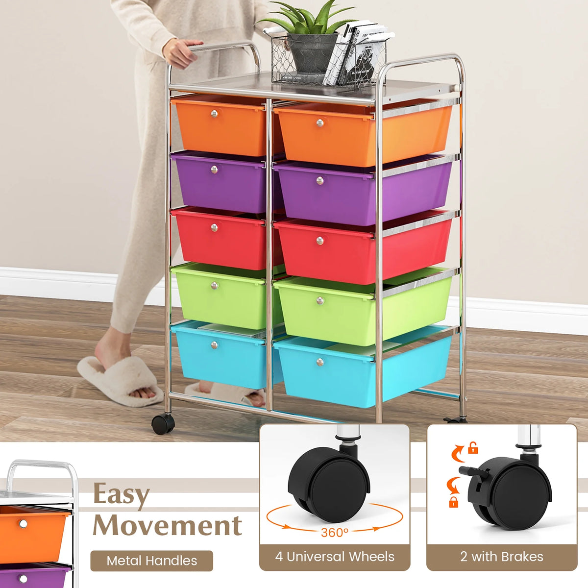 Gymax 10-Drawer Rolling Storage Cart Tools Scrapbook Paper Organizer on Wheels Black Gradient