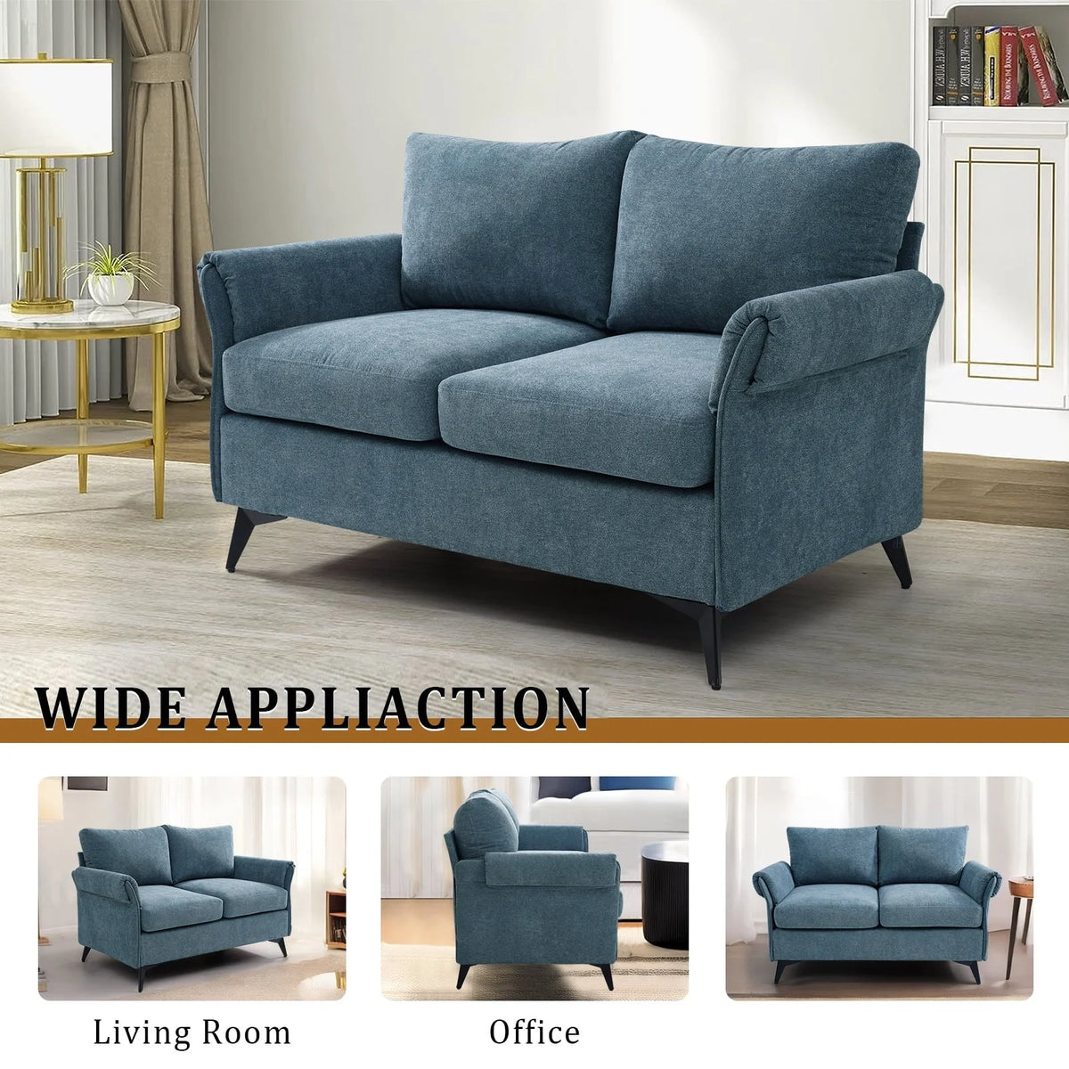 Fairyland Modern Sofa for Living Room, Small Loveseat for Small Space, Easy to Install, Blue