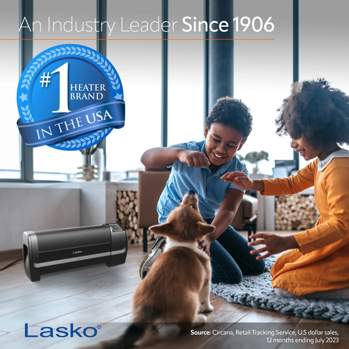 Lasko 12" 1500 Watt Low Profile Silent Space Heater with Timer, Black, RL12720