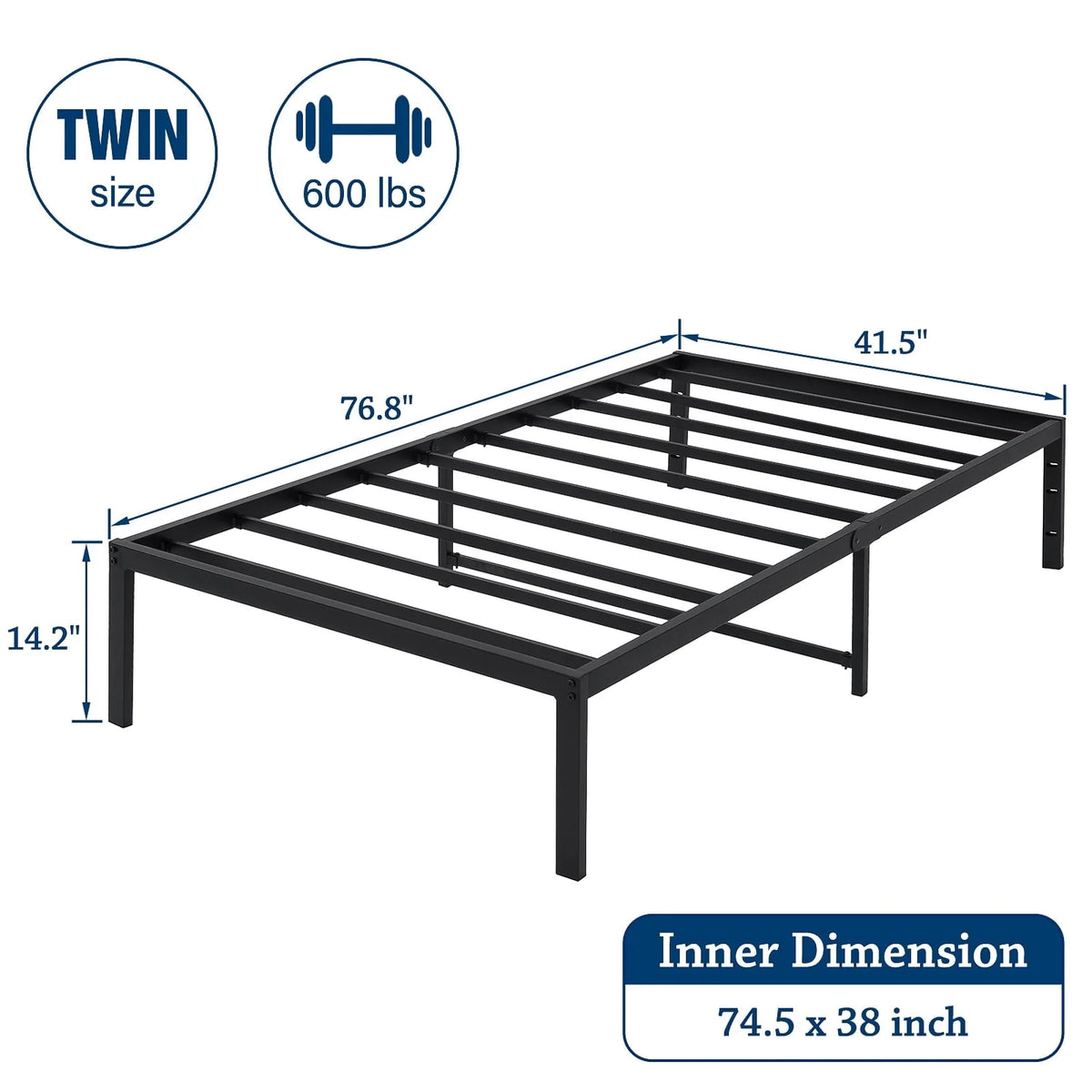 Lusimo 14 inch Twin Bed Frame No Box Spring Needed Heavy Duty Metal Platform Bed Frame Twin Size Anti Slip Support Easy Lock Assembly, Black