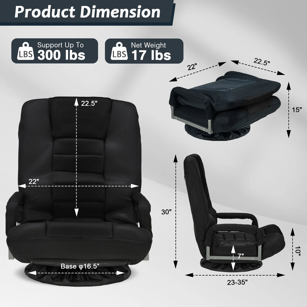 Avocahom Swivel Gaming Floor Chair w/ Armrest Handles, No Assembly gaming chair rocker, Folding Reclining Sofa w/6 Position Adjustable Backrest for Video Games, Watching TV, Reading,Blue