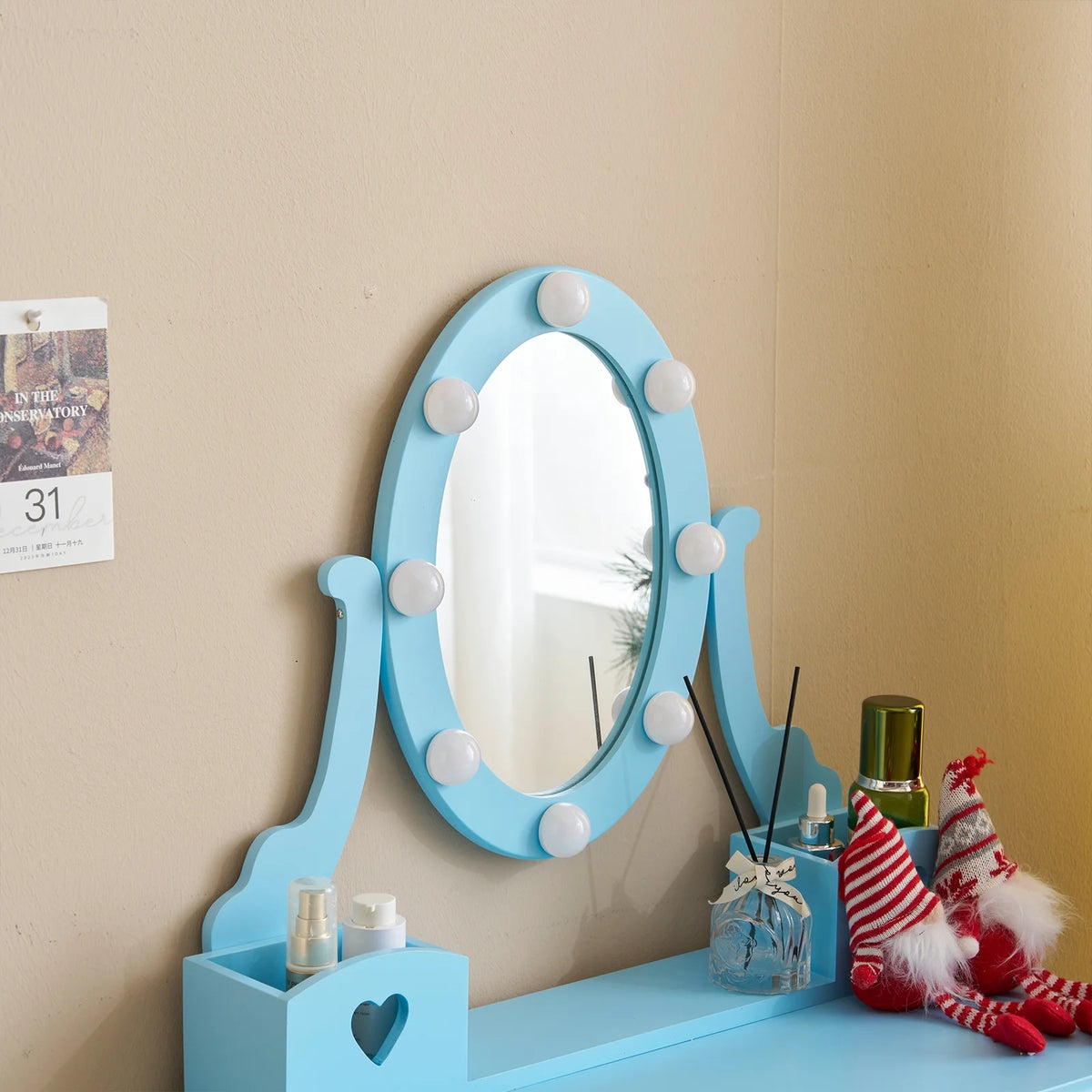 Zimtown Kids' Vanity Set with 3-Color LED Lighted Mirror Makeup Table with Matching Stool, Purple