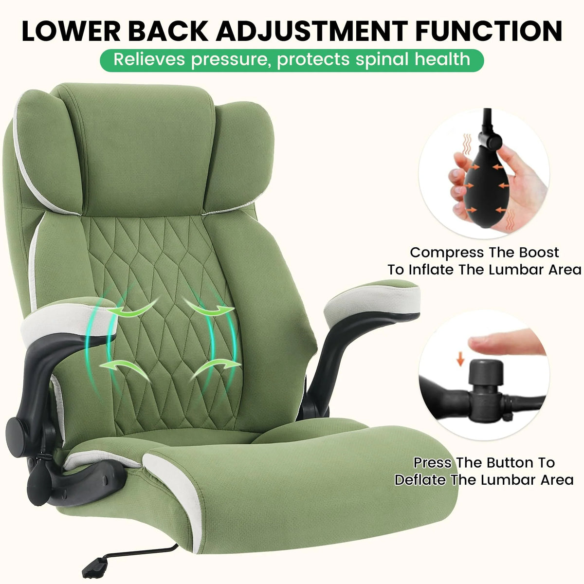 Ninecer 500lbs Big and Tall Office Chair with Inflatable Lumbar Support, Ergonomic Executive Desk Chair with Extra Wide Seat, Adjustable Height Computer Chair, Heavy Duty Leather Office Chair, Black