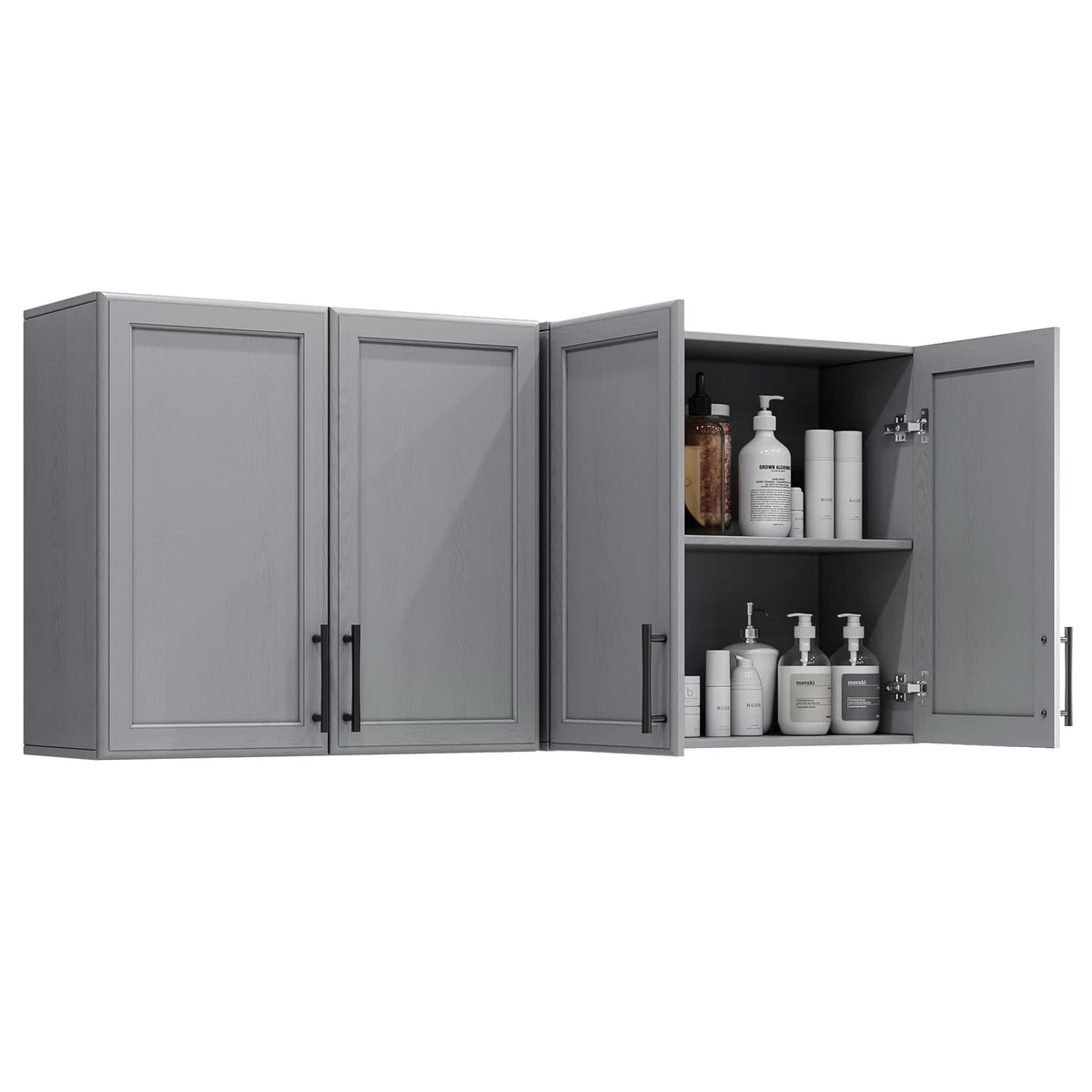POLIHOME Display Wall Cabinet with Tempered Glass Doors��Storage Cabinet with Adjustable Shelves