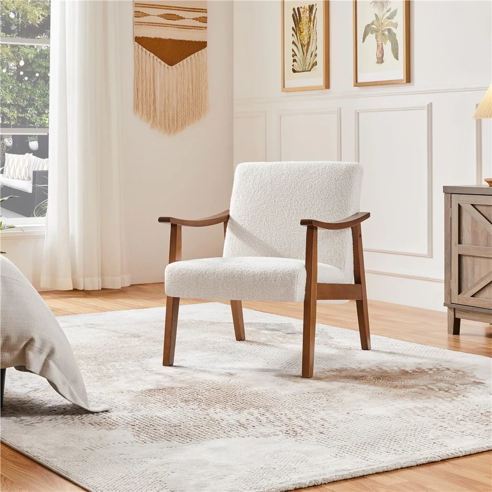 Yaheetech Mid-Century Upholstered Faux Leather Armchair with Solid Wood Legs,Brown