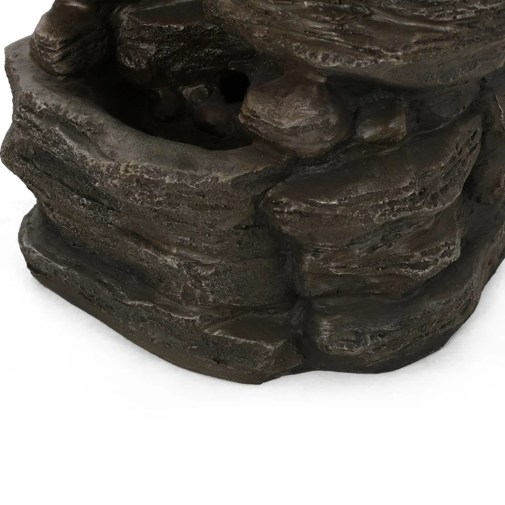 Holaki 23.5" H Outdoor Fountain,4-Tire Waterfall Flow Floor Fountain with LED Light for Patio,Gadern,Backyard,Art Home Decoration,Light Brown