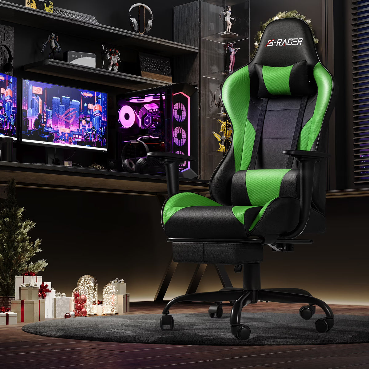 Homall Massage Gaming Chair Office Chair High Back PU Leather Chair with Footrest, Black