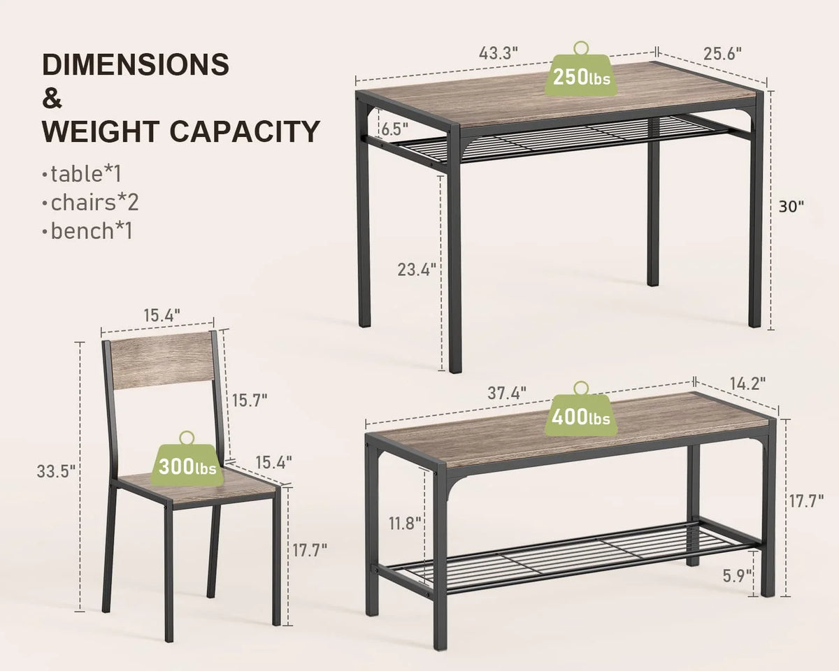 Lofka Dining Table Set for 4, Kitchen Table and Chairs Set with Bench for Small Space,  Breakfast Nook, Black