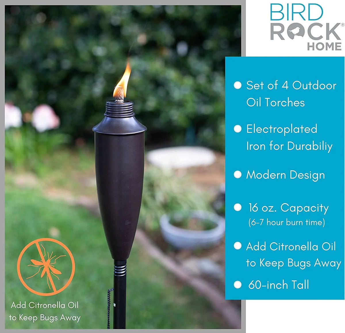 BirdRock Home 4 Pack Outdoor Garden Torches - Oil Rubbed Bronze
