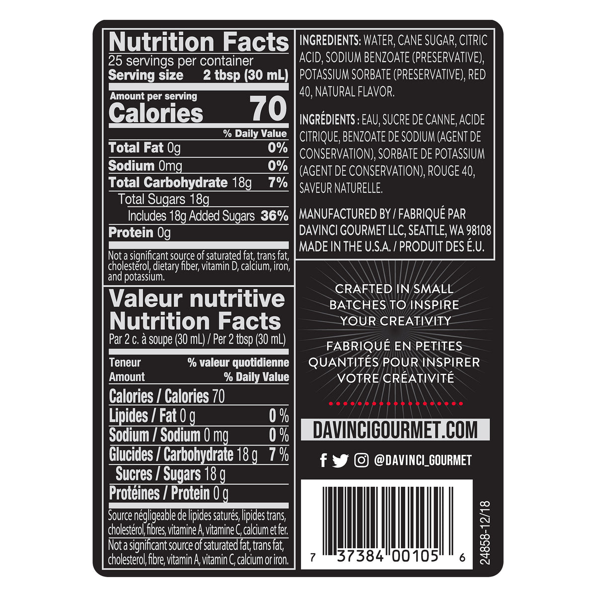 DaVinci Classic Syrup, Strawberry, 25.4 oz