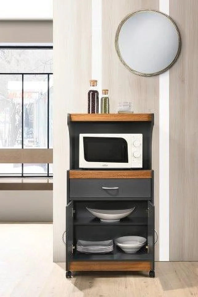 Hodedah Microwave Contemporary Wooden Kitchen Cart in Cherry Finish