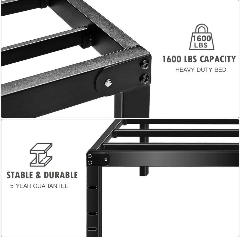 HAAGEEP King Platform Bed Frame No Box Spring Needed 14" with Storage Heavy Duty Black Metal
