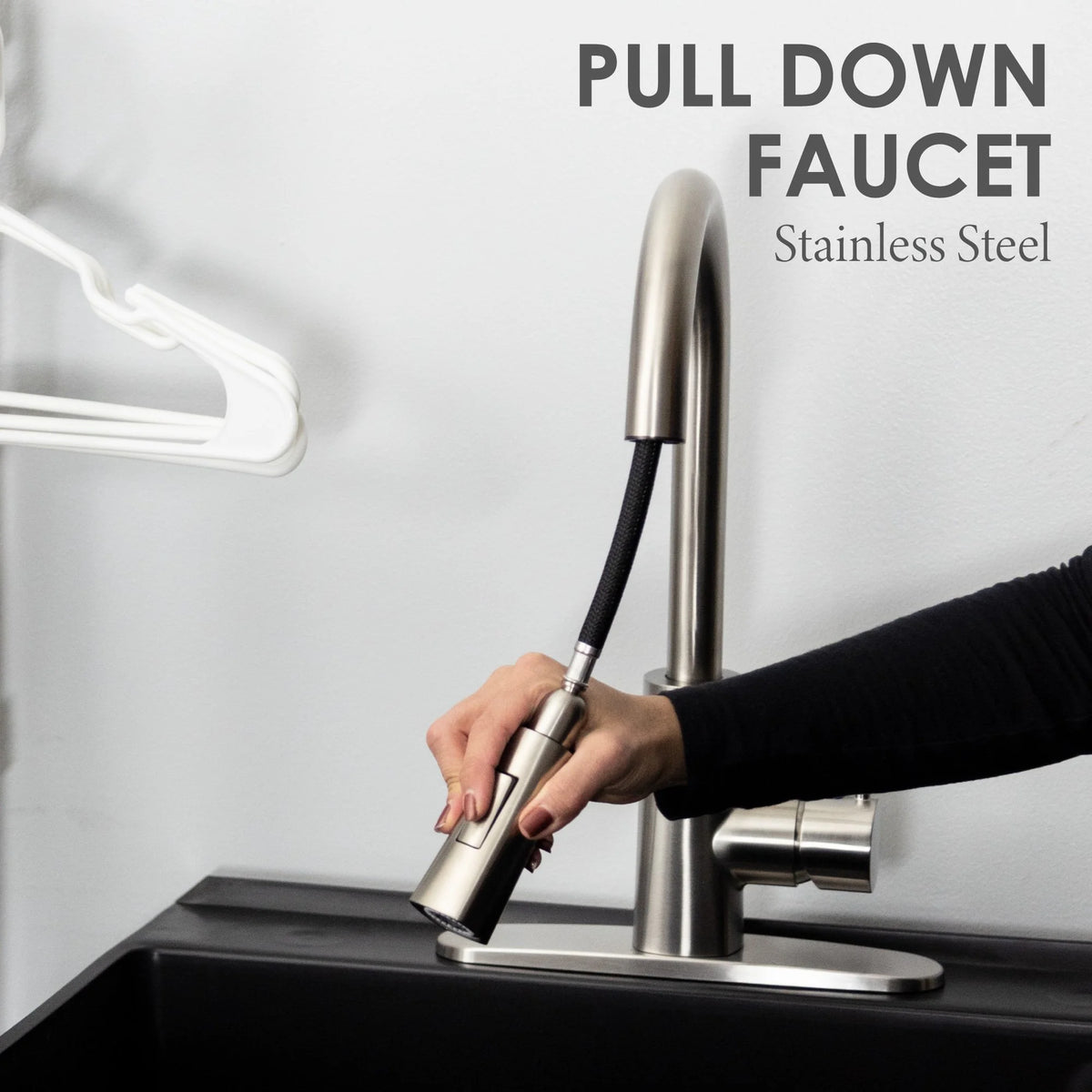 19 Gallon Laundry Sink with High Arc Stainless Steel Pull-Down Kitchen Faucet 6503SS